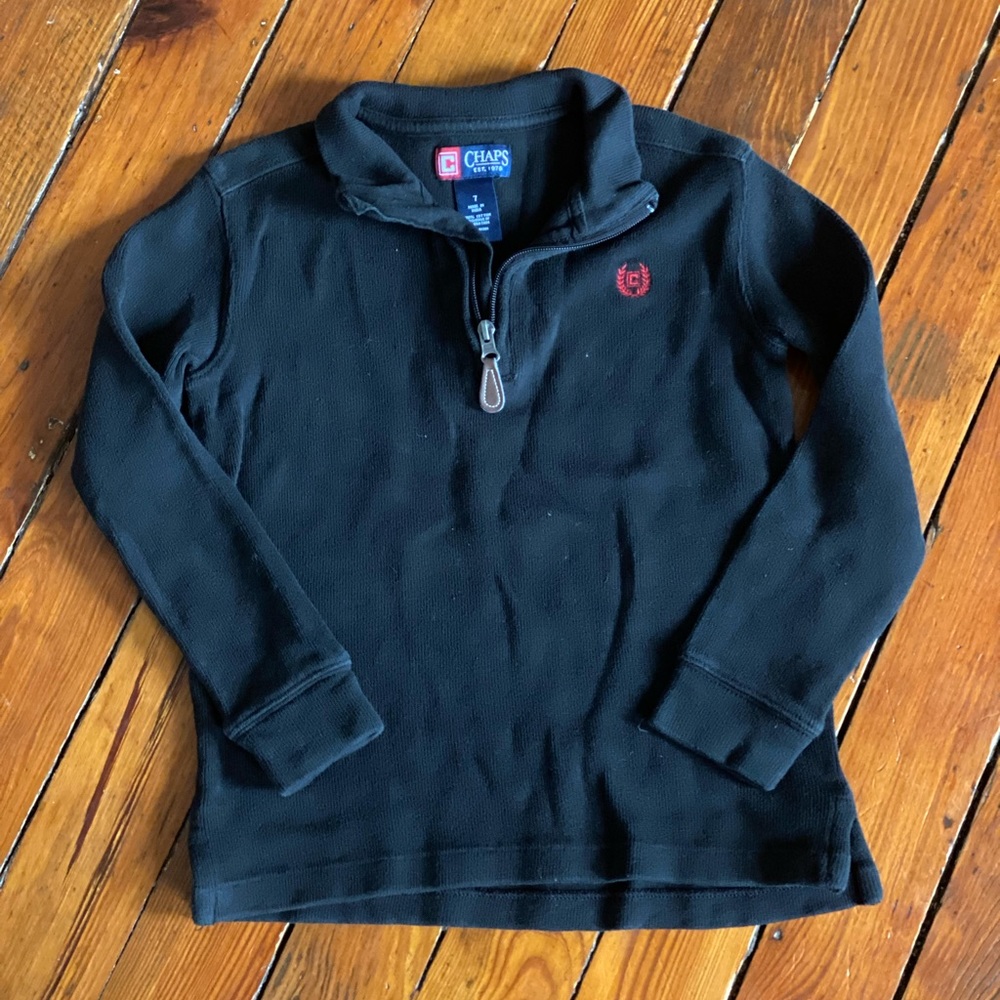 Chaps Half Zip Collared Black Sweater Size 7